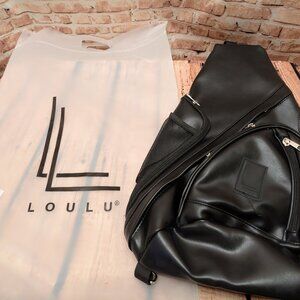 Loulu Black Sling Backpack Faux Leather